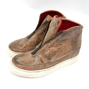 Bed Stu Joyce II Shoes Sneaker Brown Leather Distressed Zip High Top Size 8.5